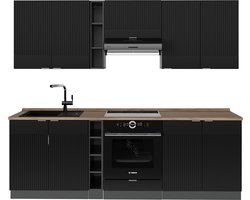 Vicco Fame-Line Complete keukeneenheid – 235 cm, WB Eik Zwart gestreept/antraciet