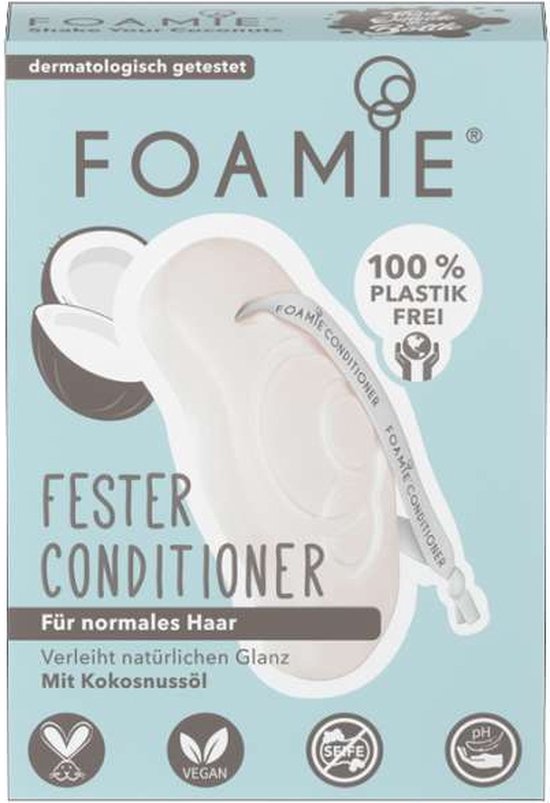 Foamie vaste conditioner met kokosnoot, 100% plasticvrij, dermatologisch getest.