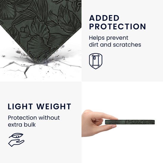 kwmobile e-reader hoesje geschikt voor Amazon Kindle Paperwhite (2024)/Colorsoft hoes - E reader flip case met magneetsluiting - Ereader cover - Bloemen in reliëf design in groen — afbeelding 2