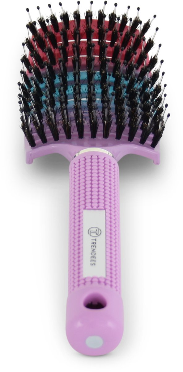 Trendees - Anti-Klit Haarborstel - Roze/Blauw/Paars- Hoofdhuid Verzorging - Curved