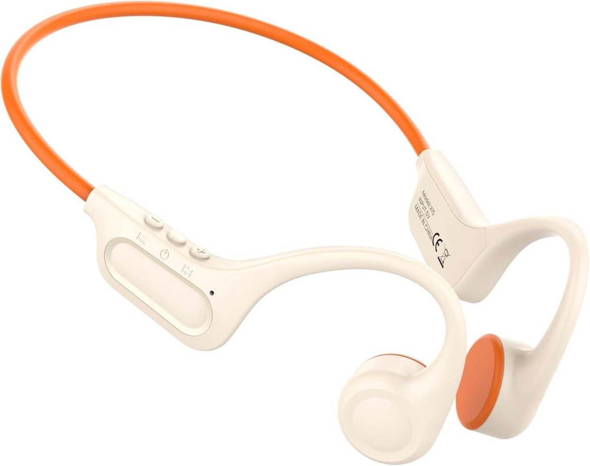 ApexArte® Bone Conduction Headphone - Koptelefoon voor Activiteiten - Draadloos - Wit en Oranje
