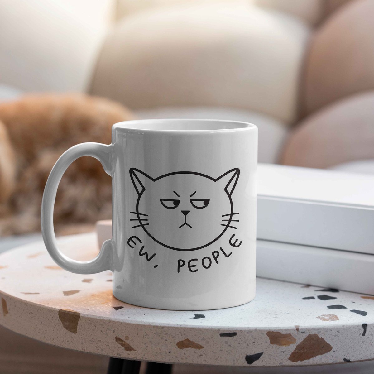 Creasowl® - Ew, People' Kat - Mok met Tekst - 325 ml Keramische Koffiemokken met Oor - Grappige Koffiemok - Vaatwasmachine- en Magnetronbestendig - Cadeau Kattenliefhebber - Theemok - Kat Cadeau - Cat Mug — cadeau in Cadeau-ideeën - foto 3