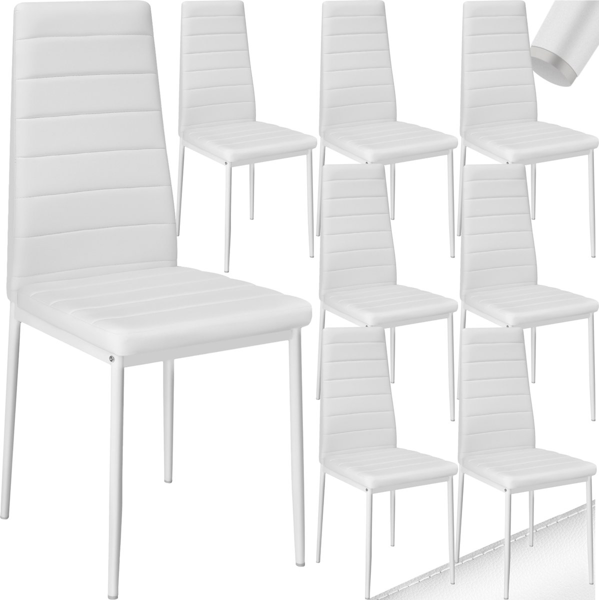Tectake Eetkamerstoel - Kunstleer - Hoge Rugleuning - Set van 8 - Wit