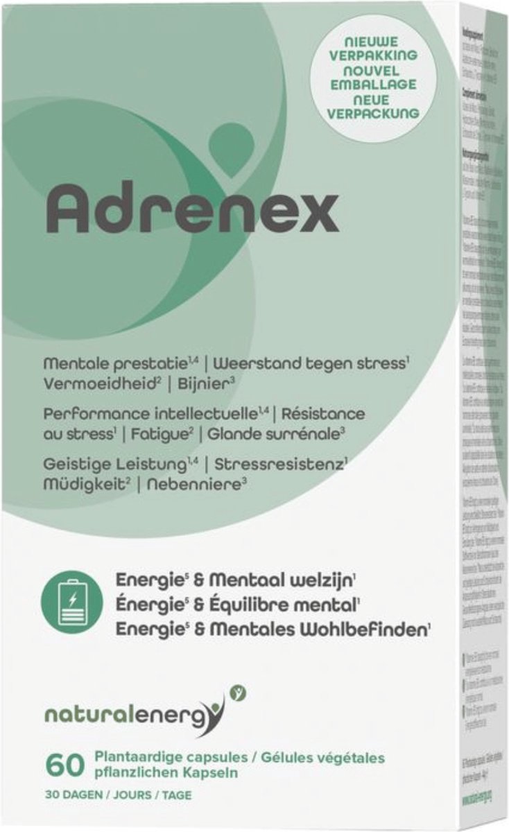 Goedkoopste Adrenex – 60 Vegan Caps met 6 Adaptogene Planten – Fysieke en Mentale Prestaties (1) – Ondersteuning Bijnieren (2