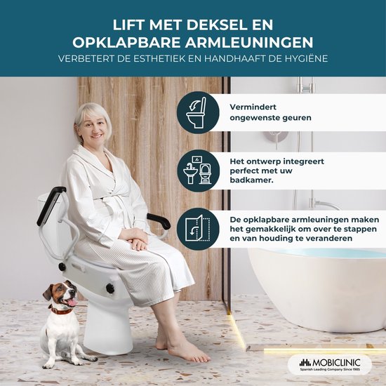 Surélévation de toilettes Mobiclinic Tajo - 17 cm - Ajustable - Avec couvercle - Inclinable