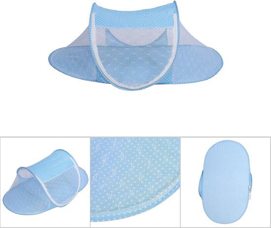 Reisbedje met klamboe zijkanten - opvouwbaar - blauw
