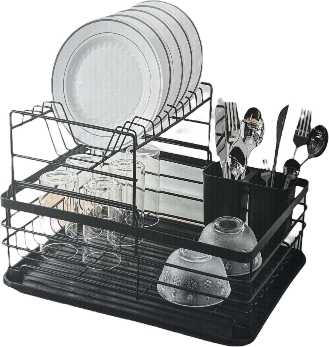 Goedkoopste Afdruiprek Met Lekbak - Zwart - Afwas Druiprek Droogrek Met Bestekmand