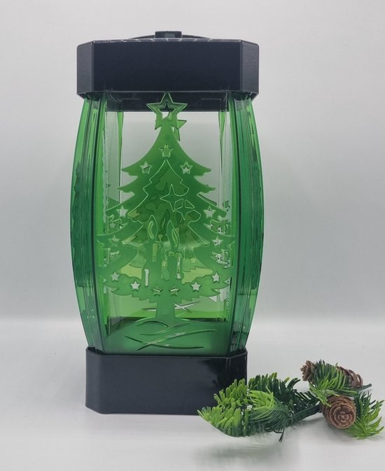 Herdenkingslicht - L21 - Kerstboom - Groen - Zwart - Kaars 4 branddagen incl - Grafkaars – Graflicht – Graflantaarn – Grafdecoratie - Windlicht