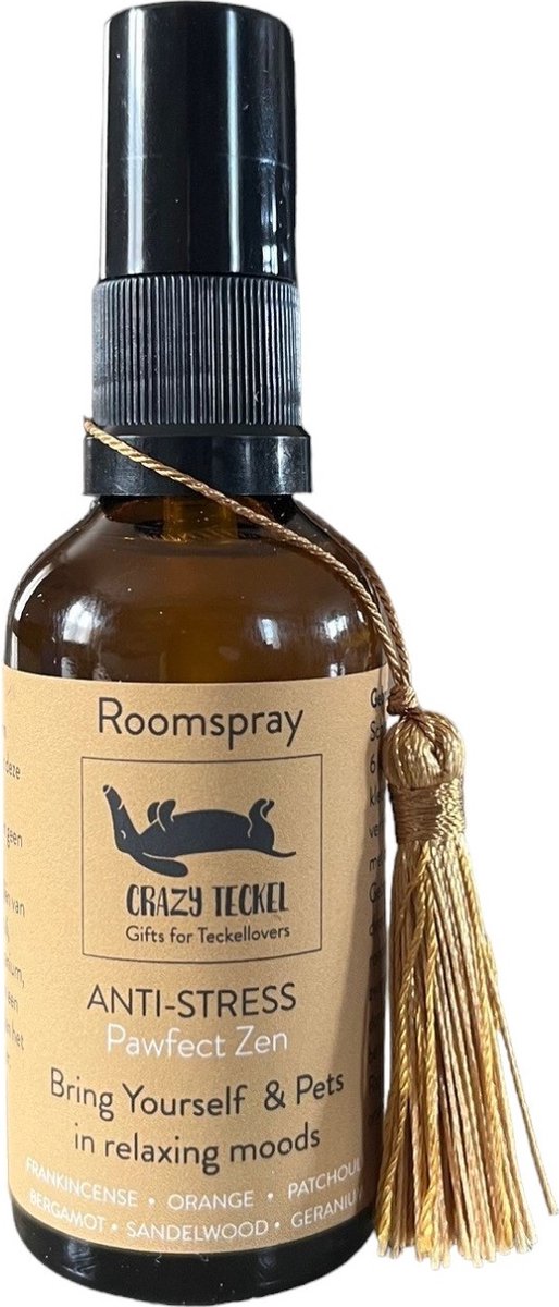 Goedkoopste Teckel - anti-stress - pawfect zen- roomspray - diervriendelijk - essentiële etherische oliën - 100 natuurlijk - biologisch - geurcosmetica - parfum - geur - spray (50ml) - orange | sandelwood | bergamot | frankincense | geranium | patchouli
