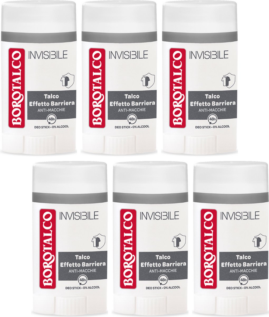 Goedkoopste Borotalco Deodorant Invisible - 6x 40g - Onzichtbare Talkpoeder Barrière Effect Formule - 48 Uur Bescherming Zonder Vlekken - Klassieke Geur - Alcoholvrij