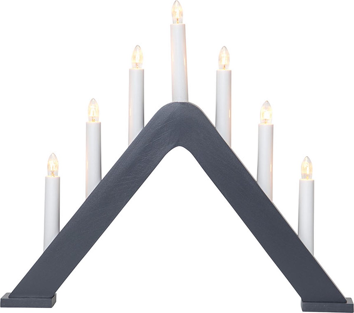 Star Trading 'Jarve' houten kaarsenboog, 7-lamps, vervangbare E10-lichtbronnen, donkergrijs, warm wit, H 36 cm, B 41 cm