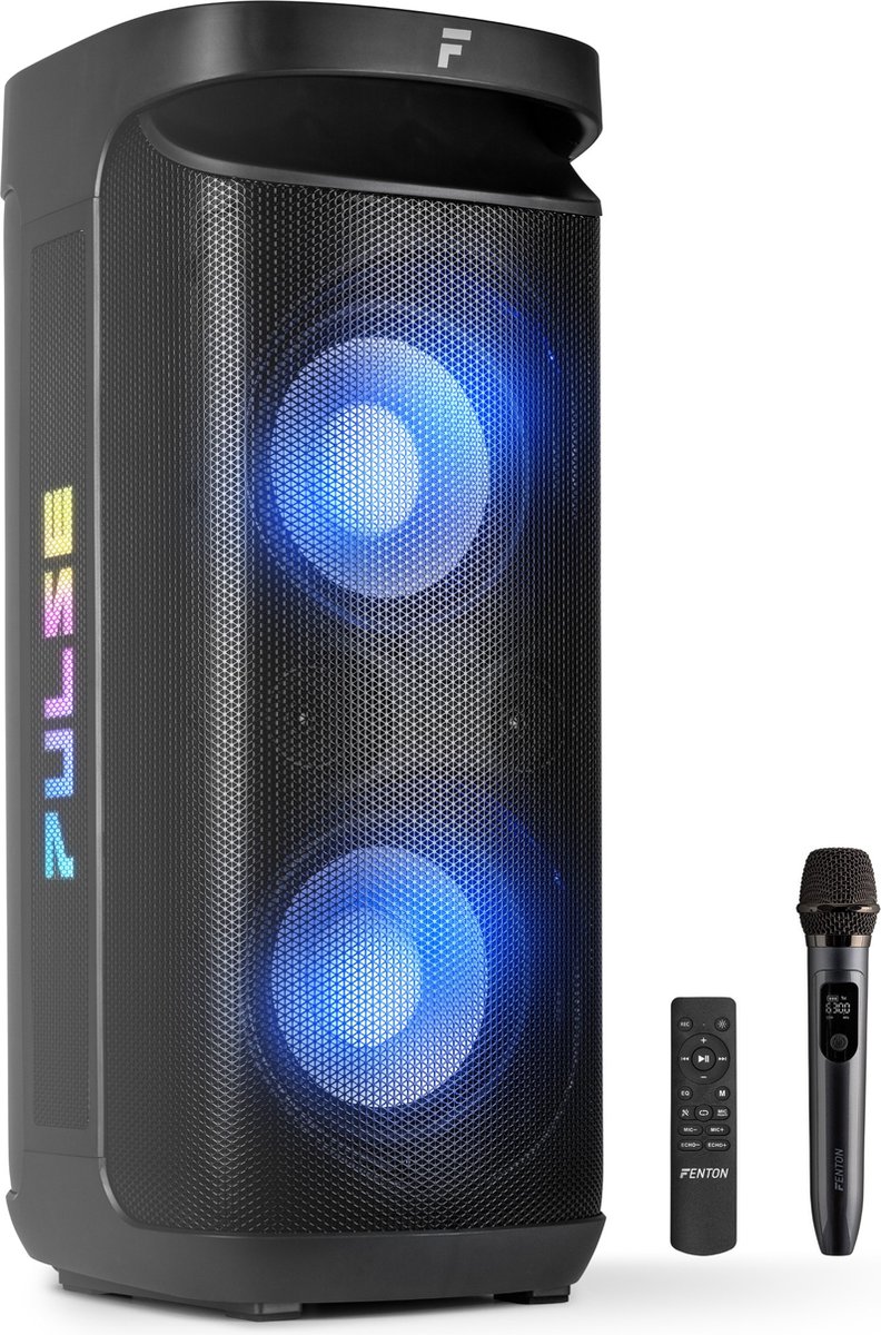 Partybox - Fenton Pulse200 speaker met lichteffecten - Met microfoon en ingebouwde accu