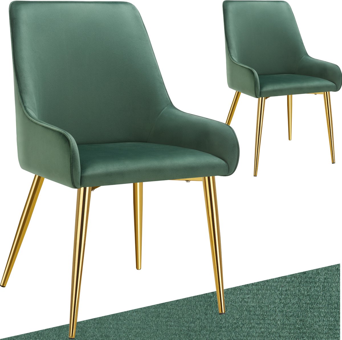 tectake® Eetkamerstoel Avane - Fluweeloptiek - Ergonomische gestoffeerde stoel met gouden