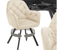 tectake® - Draaistoel in fluweellook - Eetkamerstoel met armleuningen - Ergonomische zitting en rugleuning - 180 graden draaibaar - Moderne stoel met stalen poten - Diverse kleuren - Crème