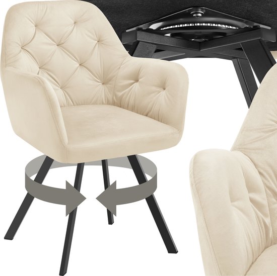 Chaise de salle à manger tectake | Fauteuil pivotant en velours | Chaise de salon, fauteuil rembourré - crème