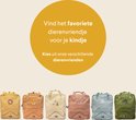 Rij met zes kinderrugzakken met verschillende dierenprints: leeuw, vos, eenhoorn, kat, vis en egel.