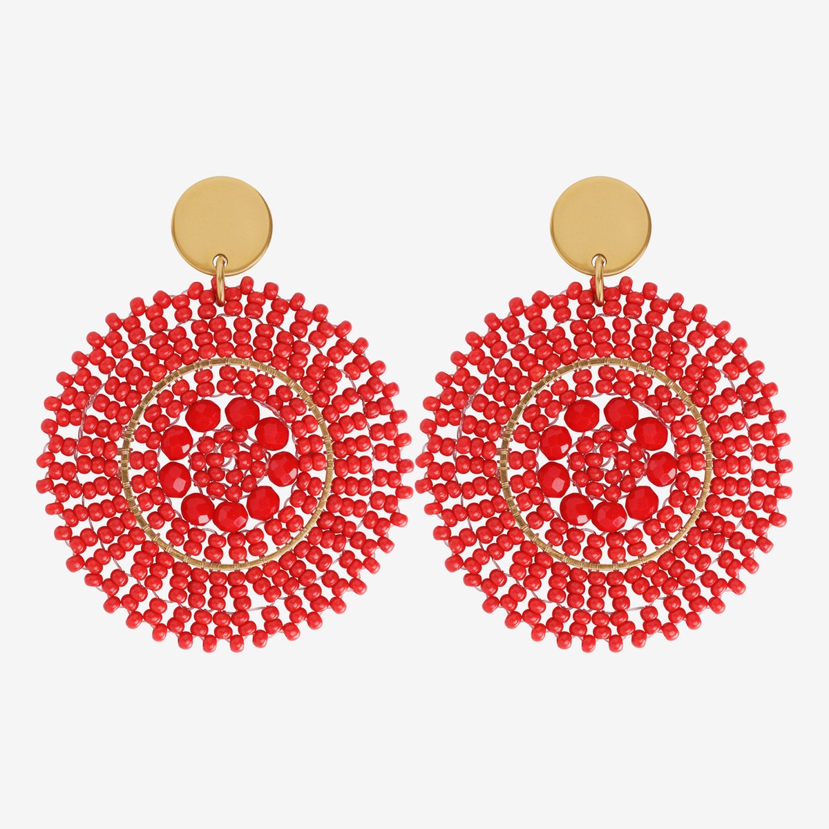 Eleganza Red Beads Earrings Gold