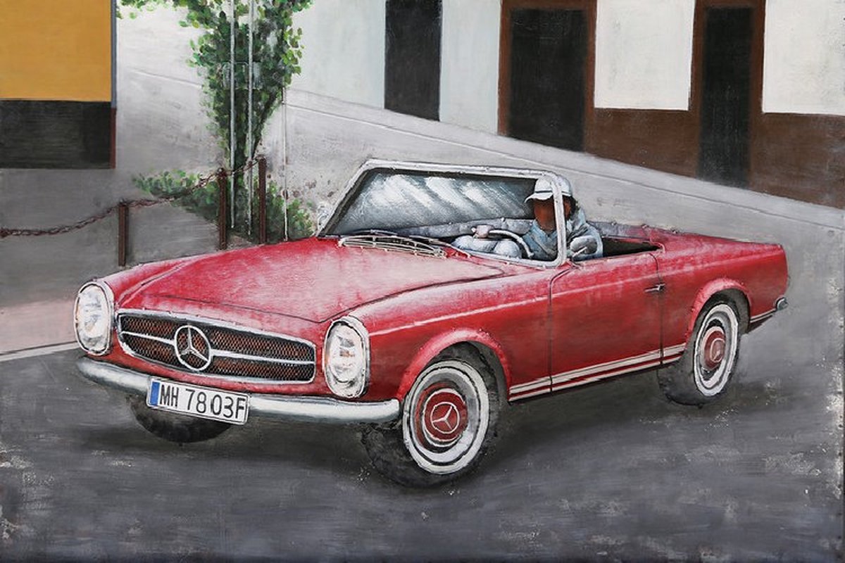 3D Metaalschilderij - Rode auto Cabriolet - 120 x 3 x 80 cm