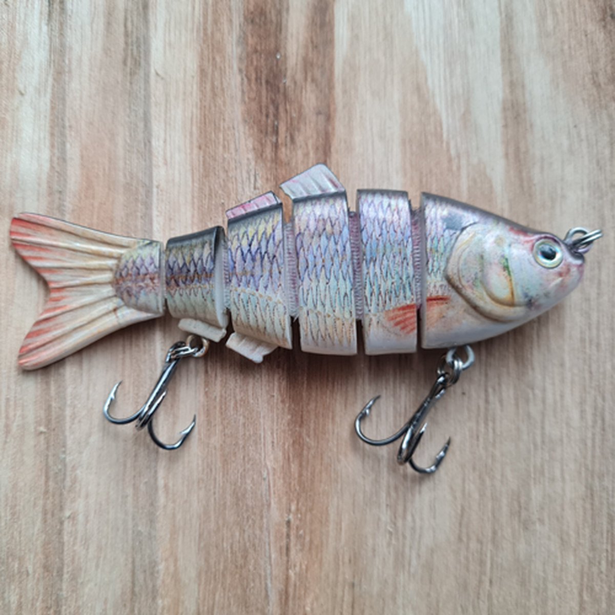 Rospo outdoor - Swimbait-Zesdelig - Baars -roofvis kunstaas- 10 cm- 20 gram met 2 dreggen.