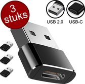 3x Universele USB-A Male naar USB-C Female Adapter - Converter - Omzetter van USB naar USB-C - Set van 3 stuks