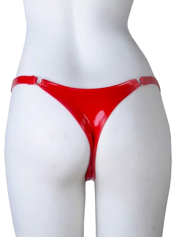 Slip Sexy Femme Cuir - Lingerie - String Rouge Brillant