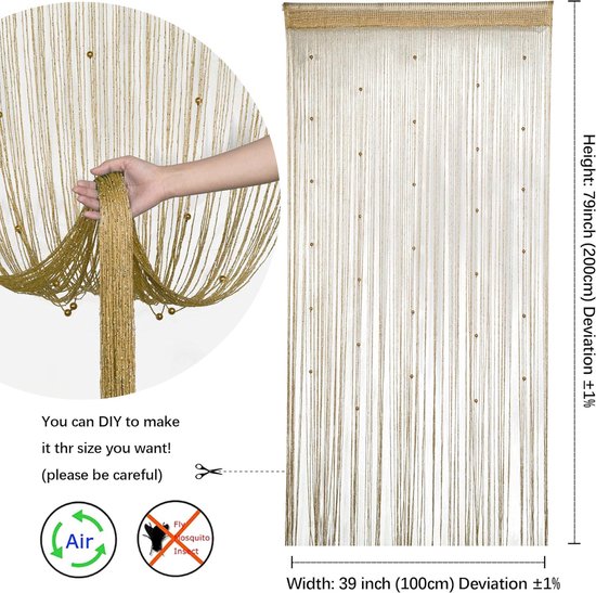 Bamboe parelgordijn, deurgordijn, houten kralen, gordijnen, voor deuropening, ingang, woonkamer, ruimteverdeler, wandkast, café, restaurant, decoratie, hangpaneel, aanpassing aan de afmetingen (90 x 90 cm