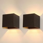 Goliving lamp – 2 stuks – Wandlamp Binnen en Buiten – Kubuslamp industrieel – Buitenlamp - Waterdichte LED-verlichting - Energiezuinig en roestvrij - 10x10x10 cm - Zwart