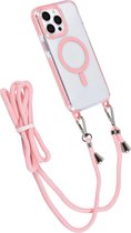 Hoes Geschikt voor: iPhone 13 Pro Hoesje voor om de nek - Magnetisch Magsafe Hoesje Met Koord - Hoes Met Koord - Hoes Cover Met Koord - Roze