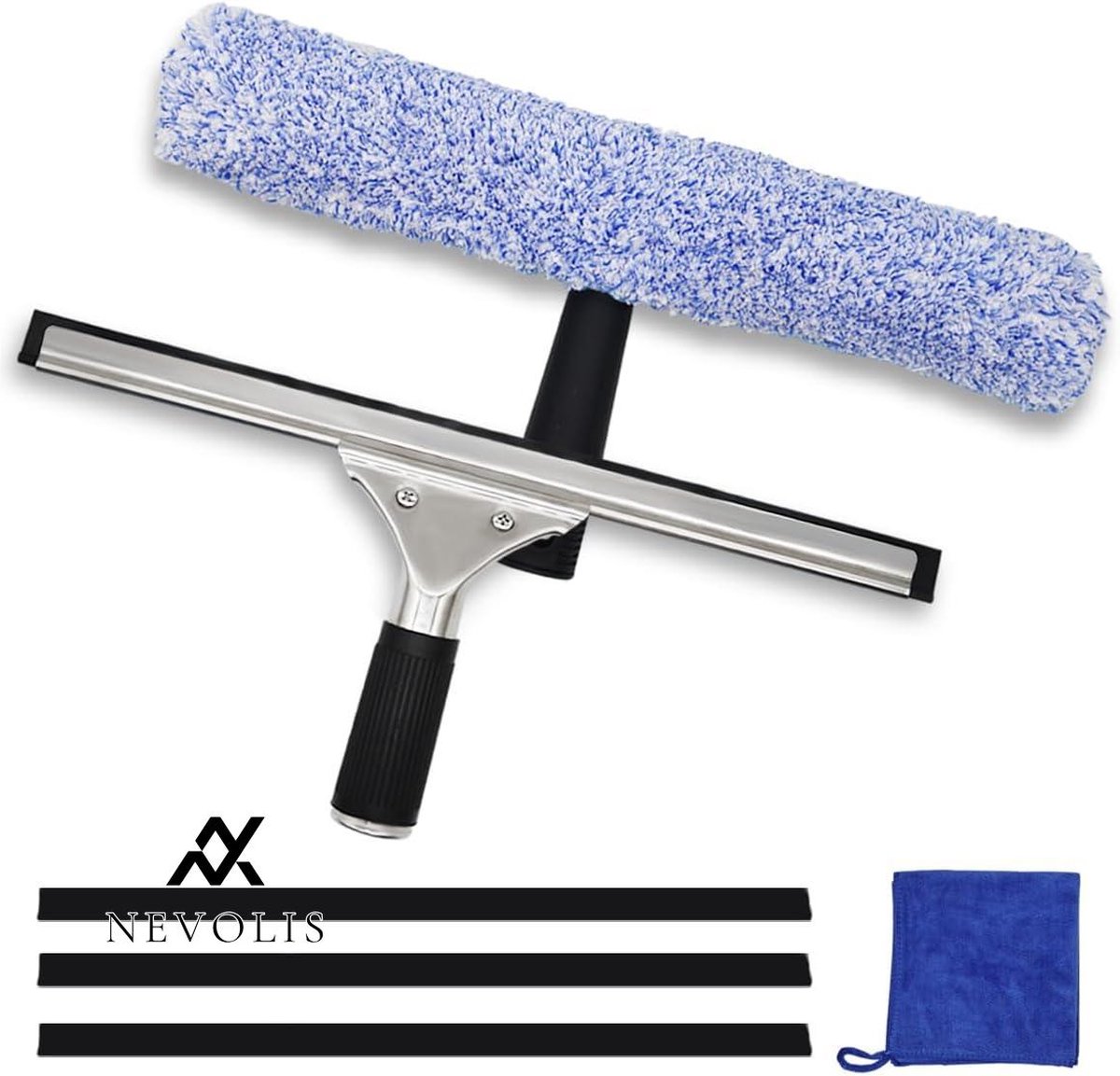 Goedkoopste Nevolis 6 stuks professionele raamreinigingsapparatuur - 14 inch siliconen rakel en microvezel schrobber met 3 rubberen strips en microvezeldoek - raamreiniger gereedschapsset voor doucheglas spiegel deur auto .