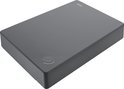 Grijze Seagate externe harde schijf, perspectief.