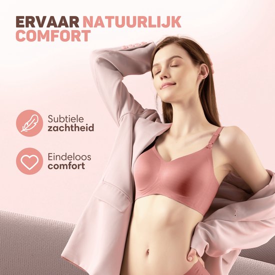Vulpes Goods® BabyCare - Voedingsbh zonder beugels - Zwangerschapsbh - Naadloze Borstvoedingsbh - Slaapbh - verstelbare schouderband - ultra zachte stof - uitneembare vulling - voorkant met flap - handig met Borstvoeding - Roze - M