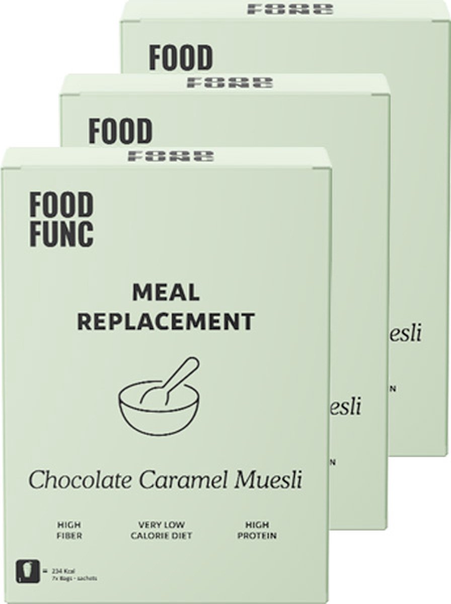 Foodfunc | Maaltijd Muesli | Chocolate Caramel | 3 Stuks | 21 x 47g | No Junk Just Func