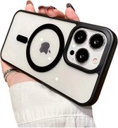 Transparant Magneet Ring Hoesje - Geschikt voor Apple iPhone 14 Pro Max - Zwarte Randen - Stevig Doorzichtig Shockproof - Magnetisch - TPU Rand - Anti Yellowing Achterkant (Magneetring Compatible)