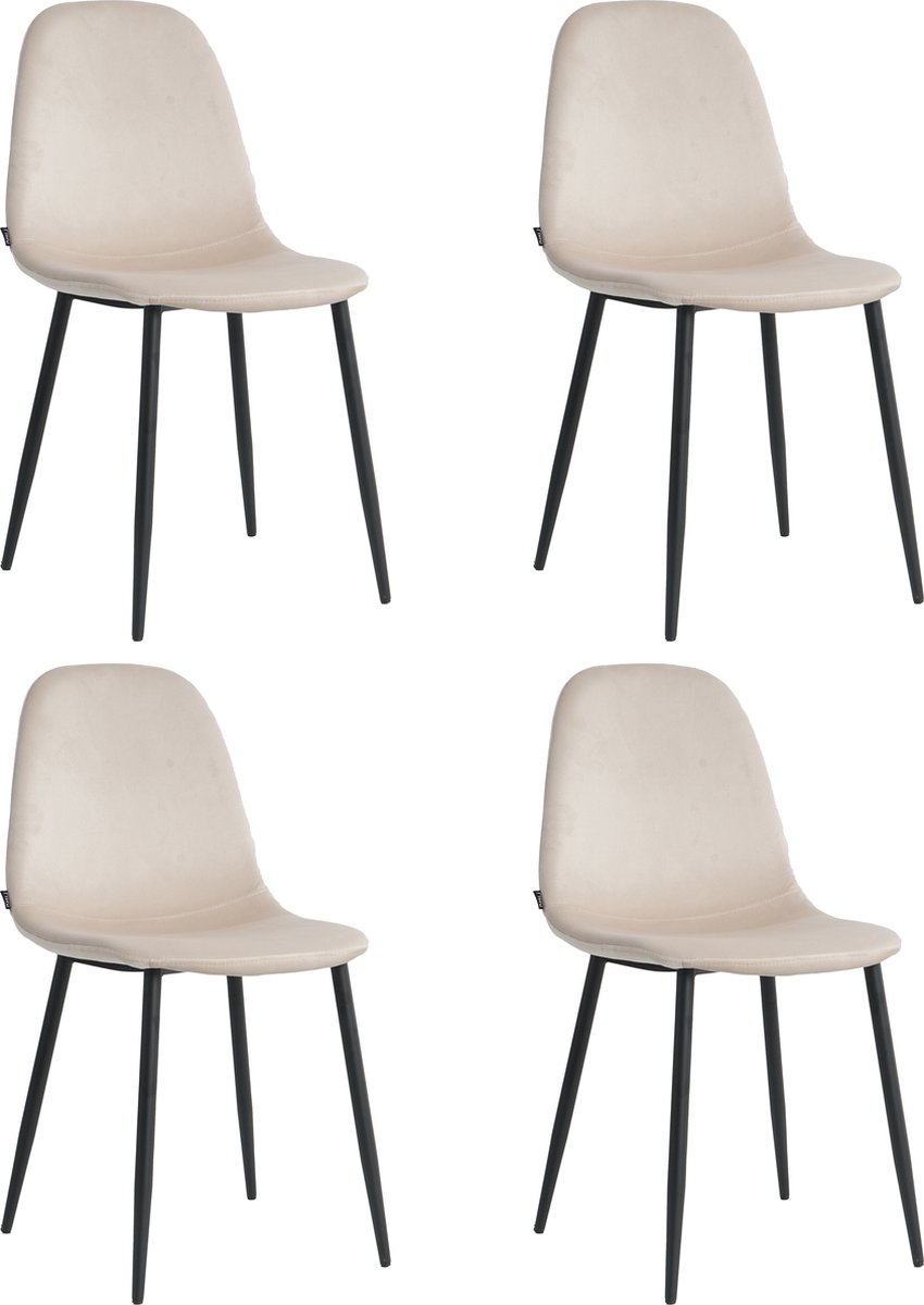 Lina® Napoli Eetkamerstoelen - Cream - Set van 4 - Fluweel - Velvet