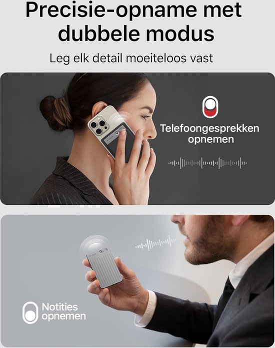 Plaud NotePin S AI spraakrecorder met een tactiele opnameknop voice recorder AI-notitieapparaat AI-transcriptie en samenvatting ondersteunt audiorecorder voor vergaderingen (Lunar zilver