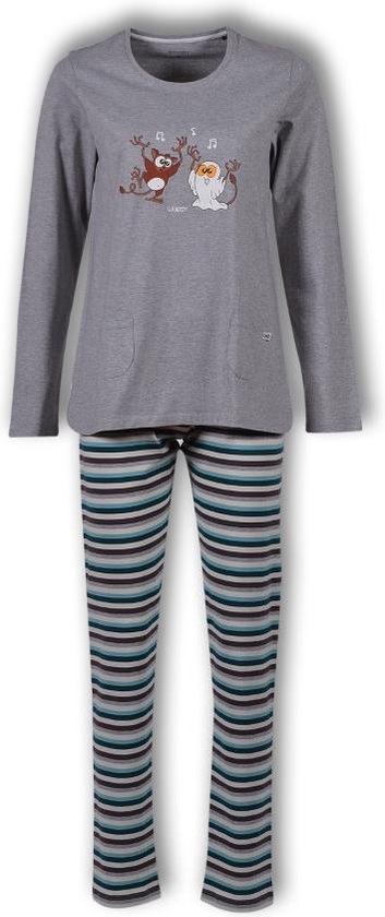 Woody Meisjes-Dames pyjama - grijs melange - spookdier - 192-1-BSL-S/129 - maat 128
