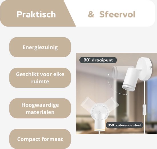 LifeStages - Wandlamp Binnen met Snoer - Wandlamp met Schakelaar