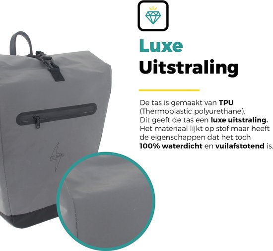 Voltano Luxe E-bike Fietstas - Special Edition - Volledig Reflecterend Grijs - 28L - 100% Waterdicht - Gratis Schouderband - Groot Laptop Vak - Reflective van Voltano — afbeelding 5