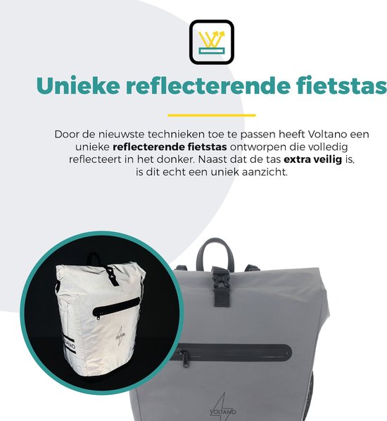 Voltano Luxe E-bike Fietstas - Special Edition - Volledig Reflecterend Grijs - 28L - 100% Waterdicht - Gratis Schouderband - Groot Laptop Vak - Reflective van Voltano — afbeelding 3