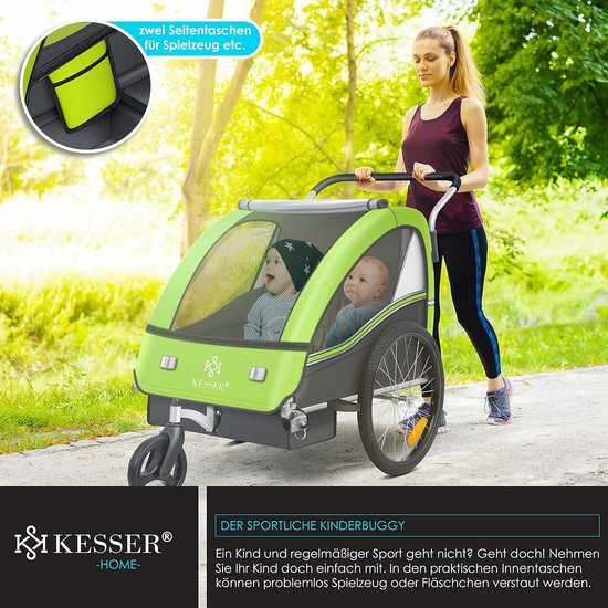 KESSER® Cruiser Kinderfietskar 360° draaibaar met vering 2in1 Jogger functie Kinderfietskar 5-puntsgordel Jogger Fietskar voor 1 tot 2 kinderen max. 40kg - Blauw/Zwart KESSER® Cruiser Kinderfietskar 360° draaibaar met vering 2in1 Jogger functie Kinderfietskar 5-puntsgordel Jogger Fietskar voor 1 tot 2 kinderen max. 40kg - Blauw/Zwart