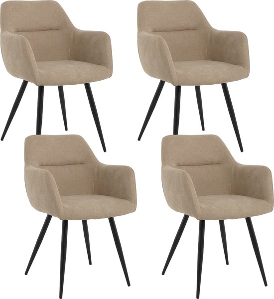 Lina® Nova Eetkamerstoelen - Beige - Set van 4 - Stof