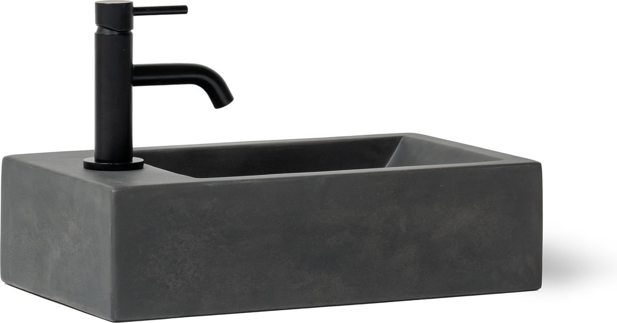 Rechthoekige fontein beton - dusk grijs cement - kleine design wastafel voor aan de muur - traditioneel handgemaakt - premium kwaliteit - ideaal voor de kleine badkamer of toilet - model Avella - 40 x 23 x 11 cm