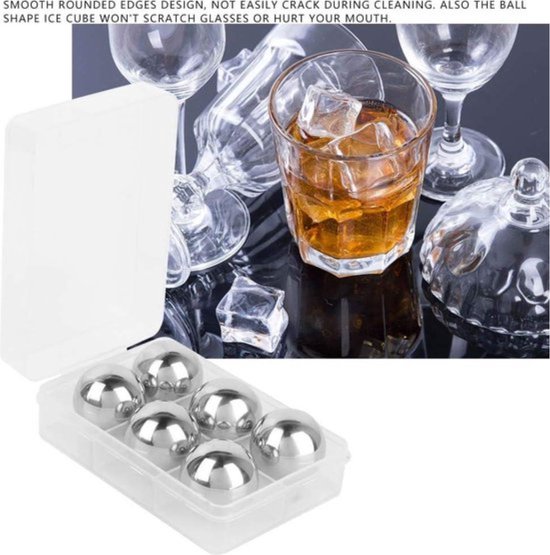 Herbruikbare Ice Cube Whiskey Stone Ball Cooler - Rvs Cooling Ball Set voor Wodka, Koffie, Bier, Wijn - 6 stuks van Merkloos — afbeelding 3