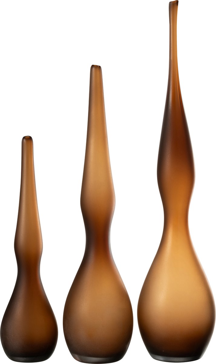 J-Line vaas Yoko gebogen fluit - glas - bruin - 3 stuks