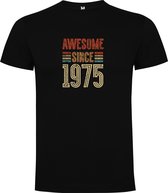 Zwart T-Shirt met “Kleurrijke Awesome Since 1975 – Feest – Verjaardag “ Print Full Color Maat 4XL