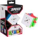 Rubik's Speed Cube in verpakking, met een losse kubus ernaast. De kubus is wit met rode en groene zijden.
