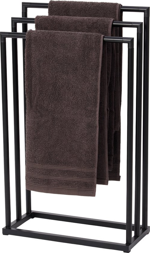 Infinity Goods Porte-serviettes - Salle de bain - 3 bras - Porte-serviettes - Porte-serviettes - Autoportant - Métal - Zwart mat