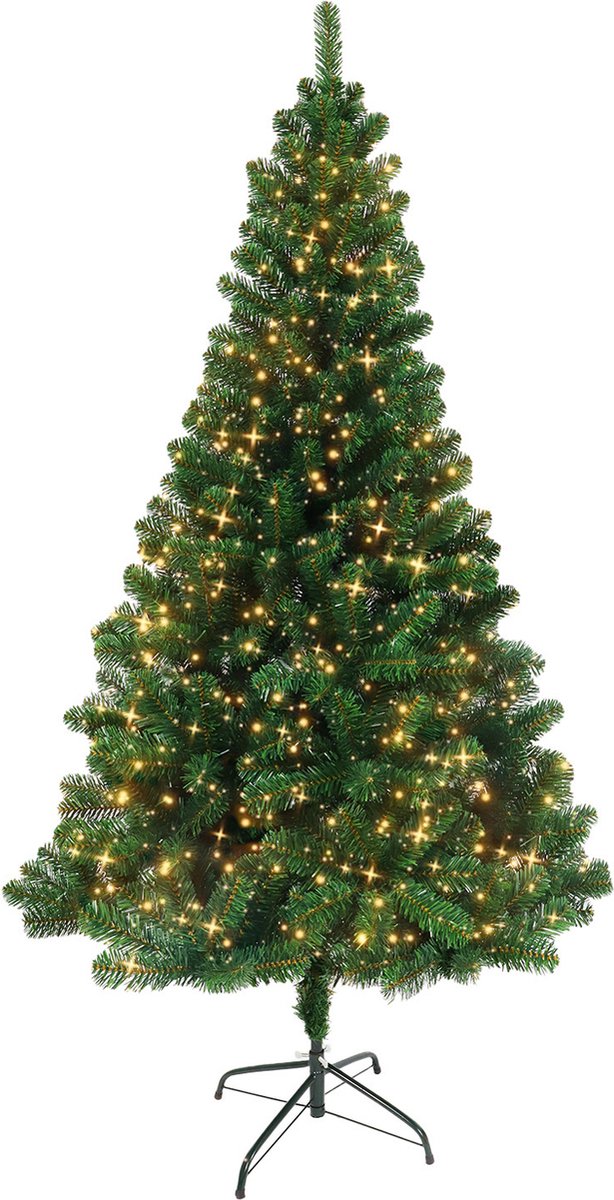 Bol.com Nordlandia Kunstkerstboom Met LED Verlichting - 210 cm - Realistische Kunststof Kerstboom - Metalen Standaard - Groen aanbieding