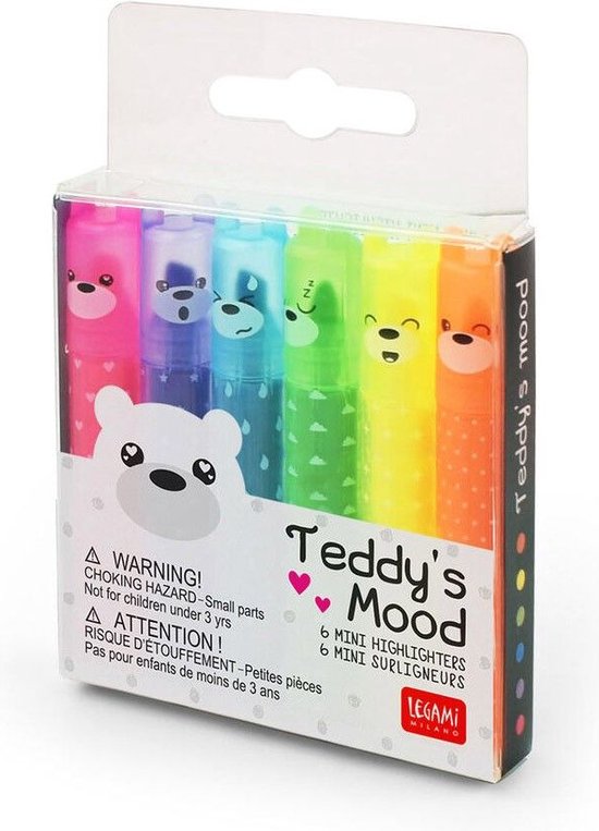 Legami Teddy's Mood 6 Mini Neon Highlighter