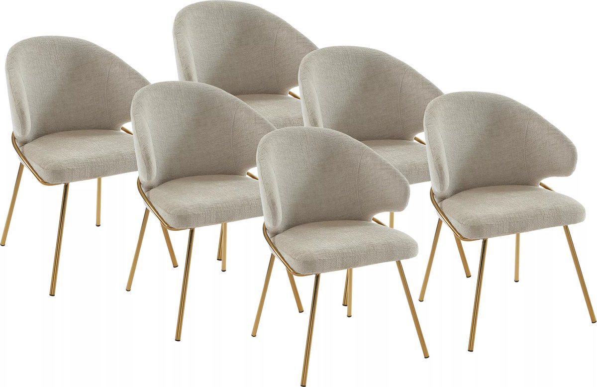 Vente-unique Set van 6 stoelen van stof en goudkleurig metaal - Beige - LUXIVA